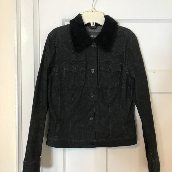 MEXX Women's Charcoal Grey Denim Jean Jacket W/Black Faux Fur Collar Size Small - Picture 2 of 9